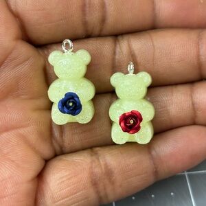 Glittery Glow In The Dark Bear Charms with Rose Accent